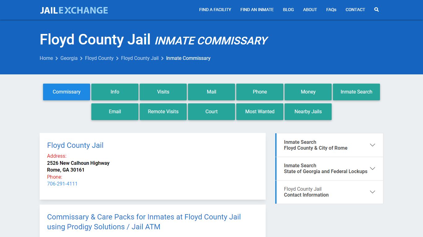 Inmate Commissary, Care Packs - Floyd County Jail, GA